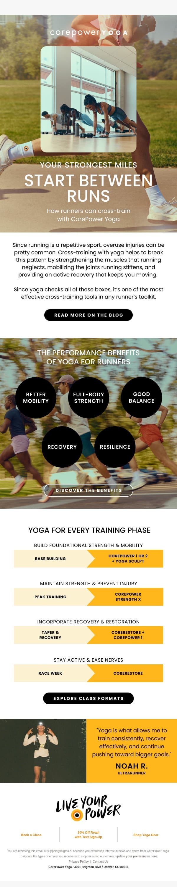 The Secret Every Runner Should Know email from CorePower Yoga screenshot