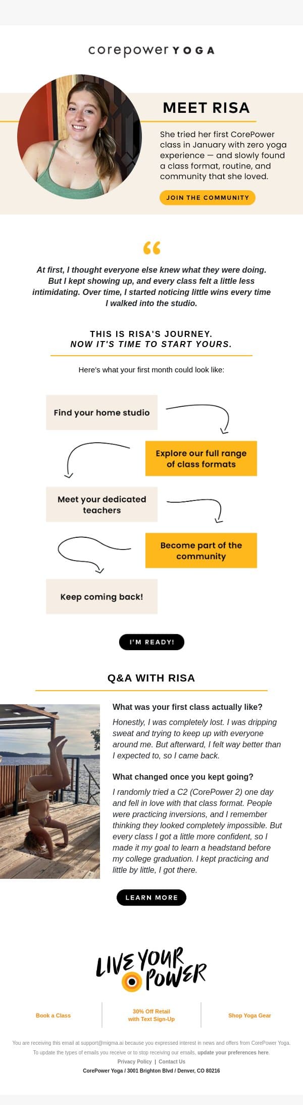 Could this be your story? email from CorePower Yoga screenshot