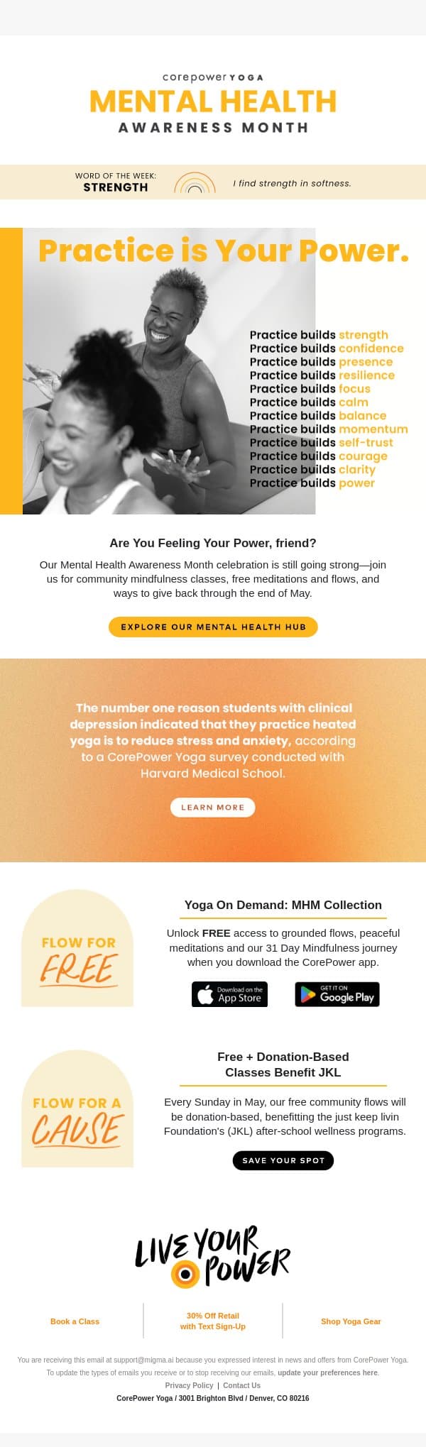 Your power is radiating, Friend email from CorePower Yoga screenshot
