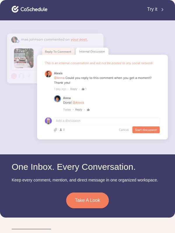 Social Inbox: The Heart Of Your Engagement Strategy email from CoSchedule