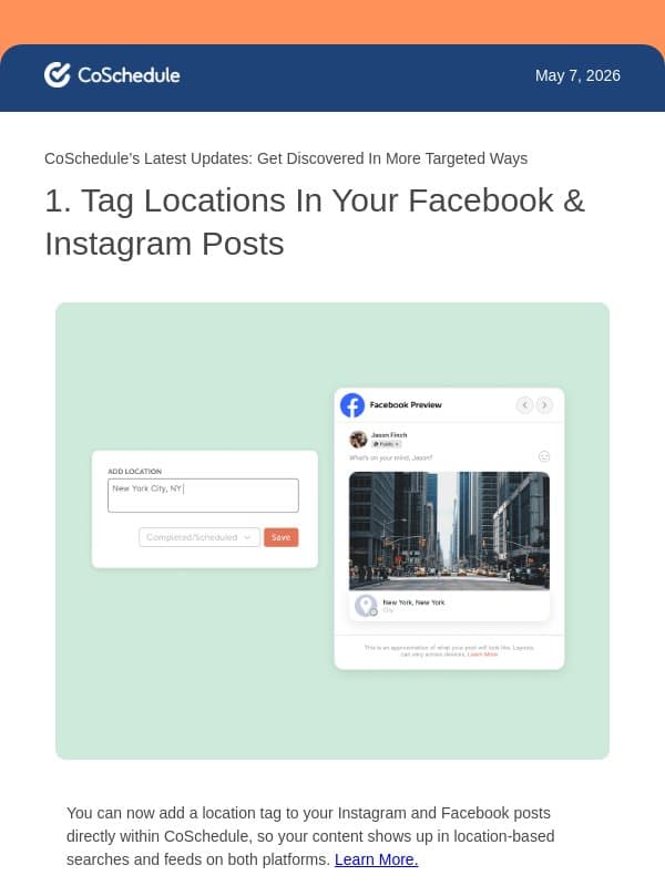 New In CoSchedule: Tag Locations And Products email from CoSchedule