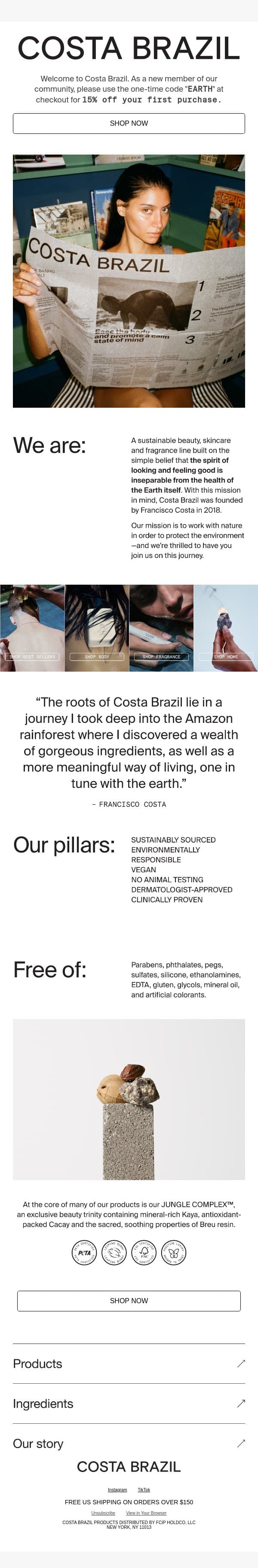 Connect with us email from Costa Brazil screenshot