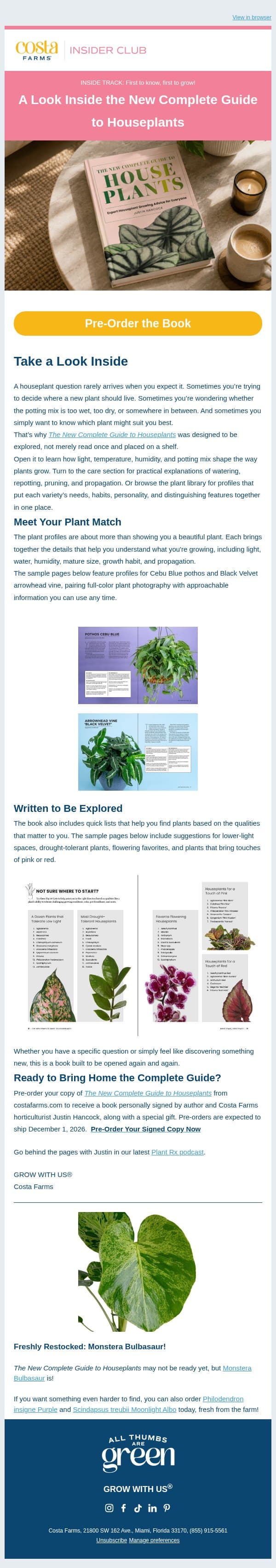 A Look Inside The New Complete Guide to Houseplants email from Costa Farms screenshot
