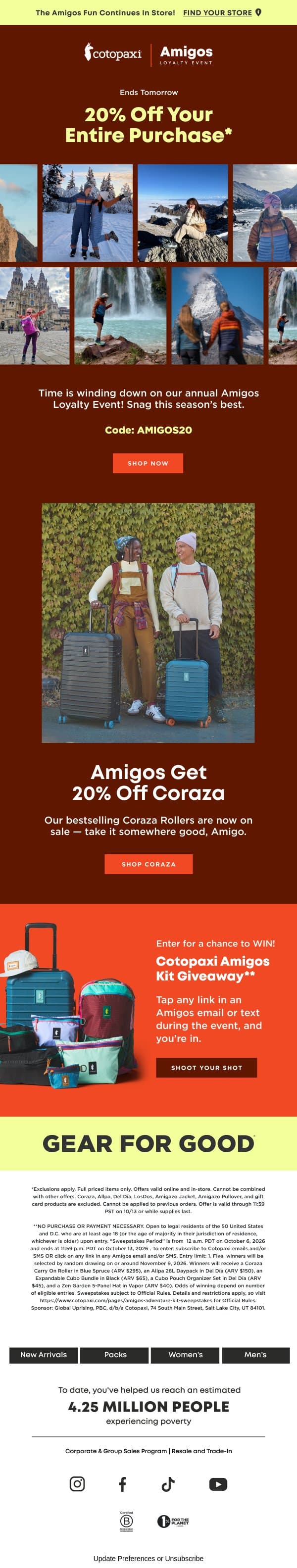 20% Off Entire Purchase Ends Soon! email from Cotopaxi screenshot