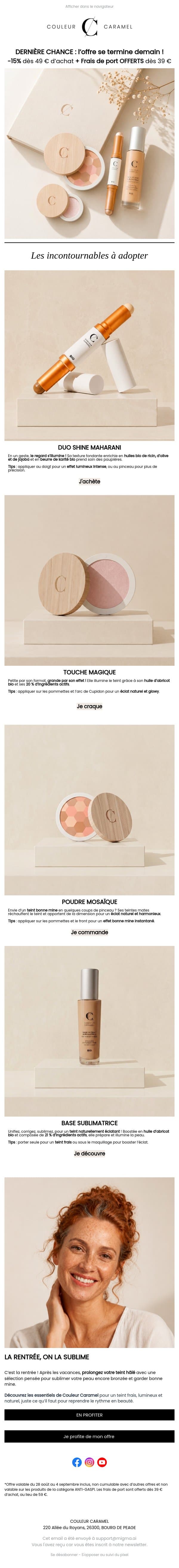 L’offre touche bientôt à sa fin… ⏳ email from Couleur Caramel screenshot