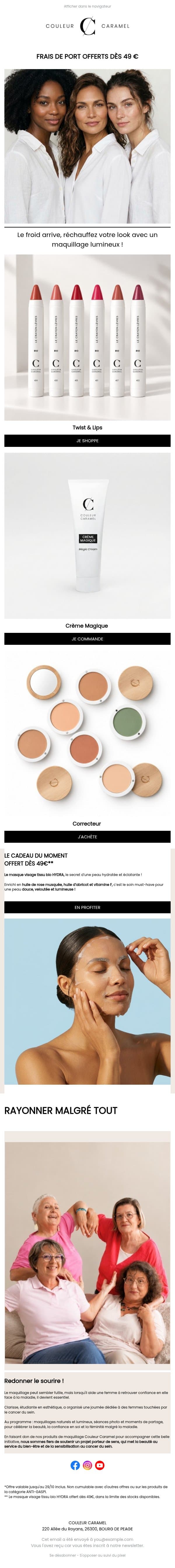 Frais de port OFFERTS dès 39€ ! email from Couleur Caramel screenshot