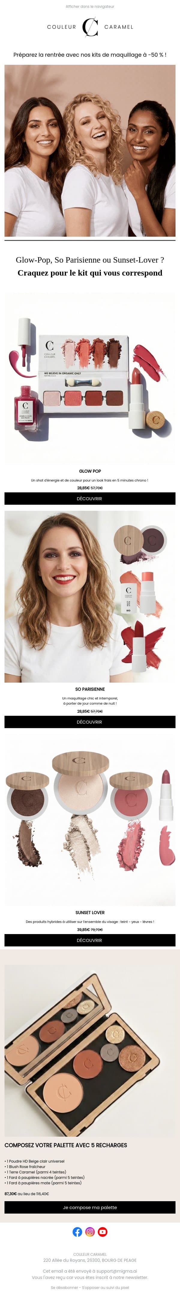 Cap sur la rentrée avec nos kits maquillage à -50% email from Couleur Caramel screenshot