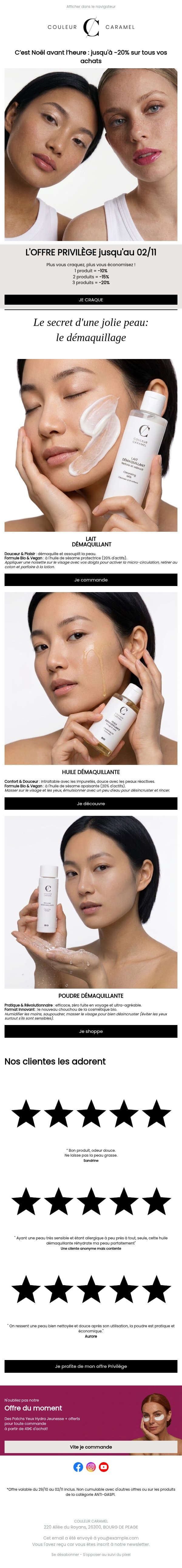 Vos pépites beauté préférées jusqu'à -20% ! 🌿 email from Couleur Caramel screenshot