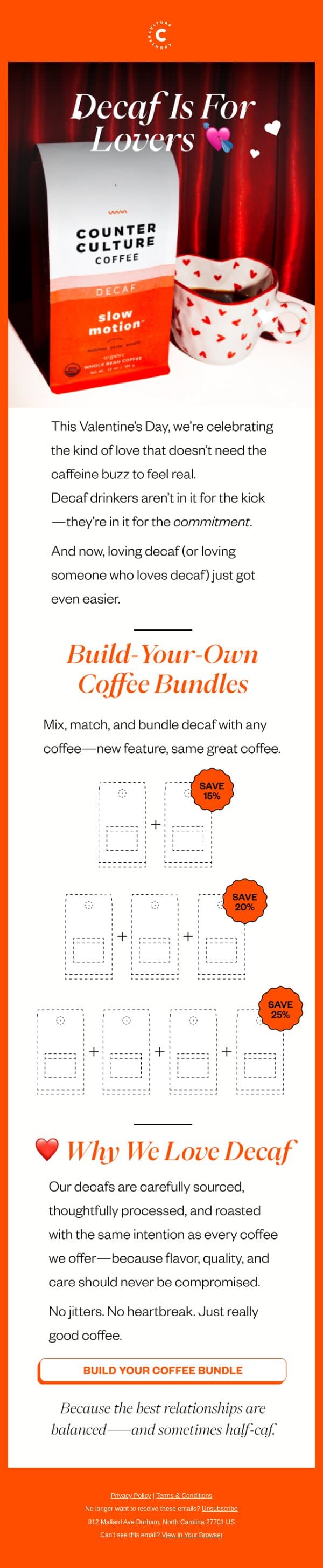 ❤️ Decaf is for Lovers ❤️ email from Counter Culture Coffee screenshot