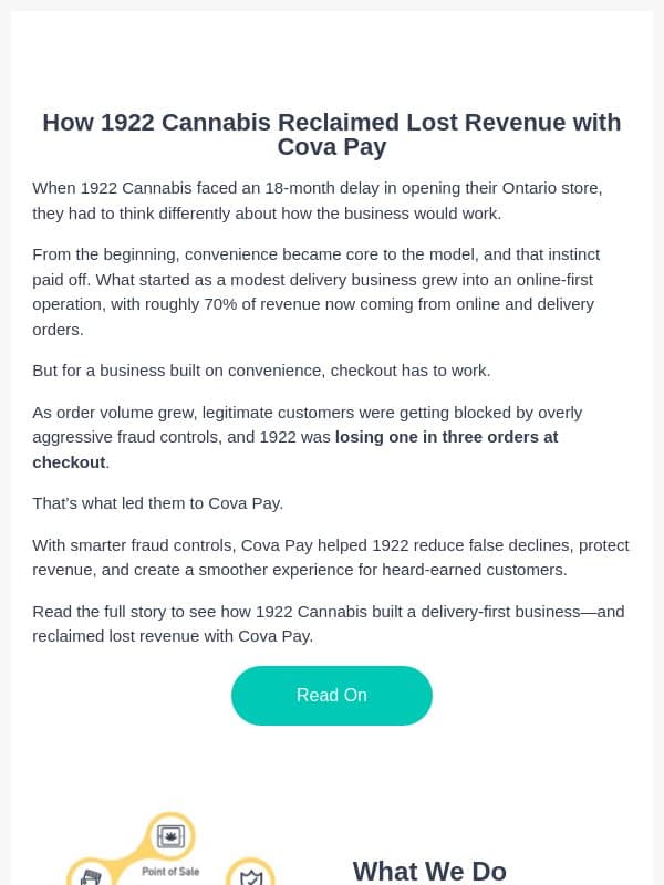How 1922 Cannabis Reclaimed Lost Revenue with Cova Pay email from Cova