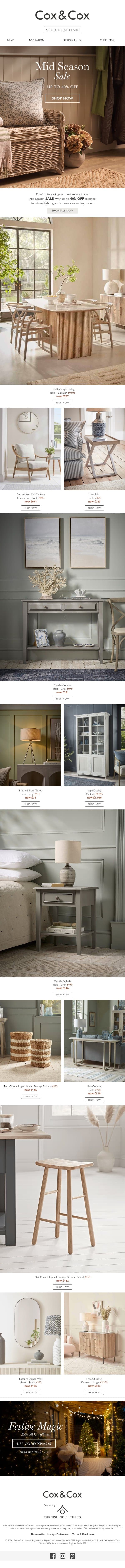 Up to 40% OFF best sellers in Mid Season SALE email from Cox & Cox screenshot