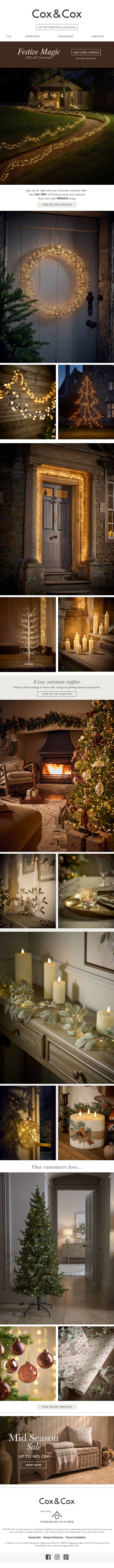 Don’t miss your exclusive 25% OFF all Christmas items! email from Cox & Cox screenshot