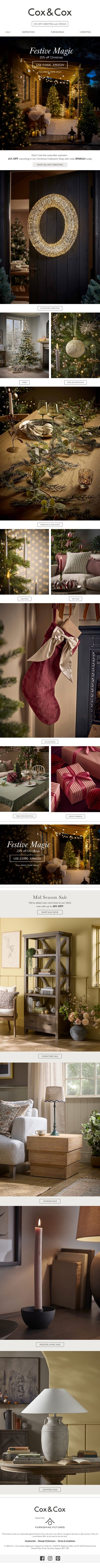 Festive Magic | 25% OFF all Christmas items email from Cox & Cox screenshot