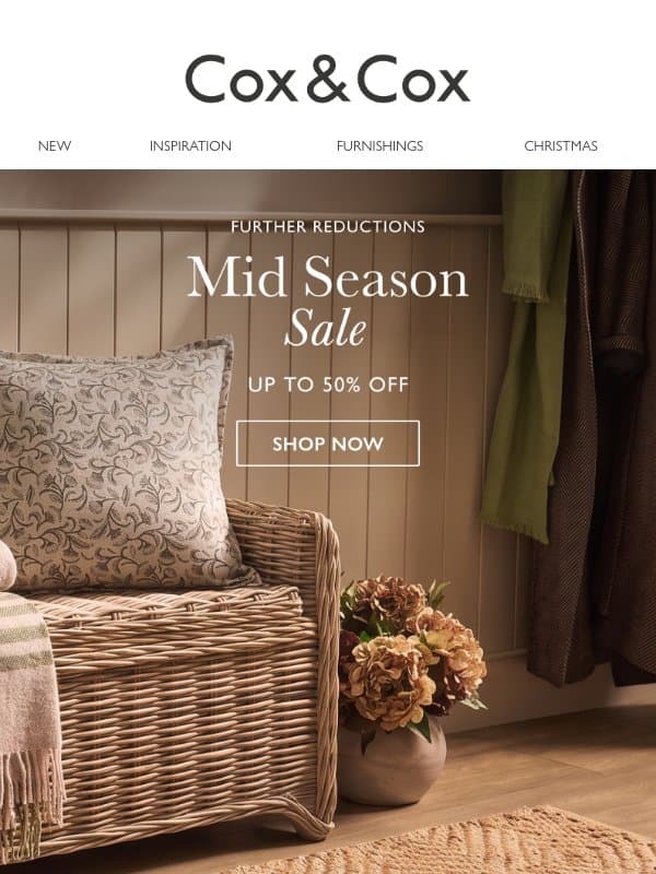 SALE - Further reductions now LIVE! Up to 50% OFF! email from Cox & Cox