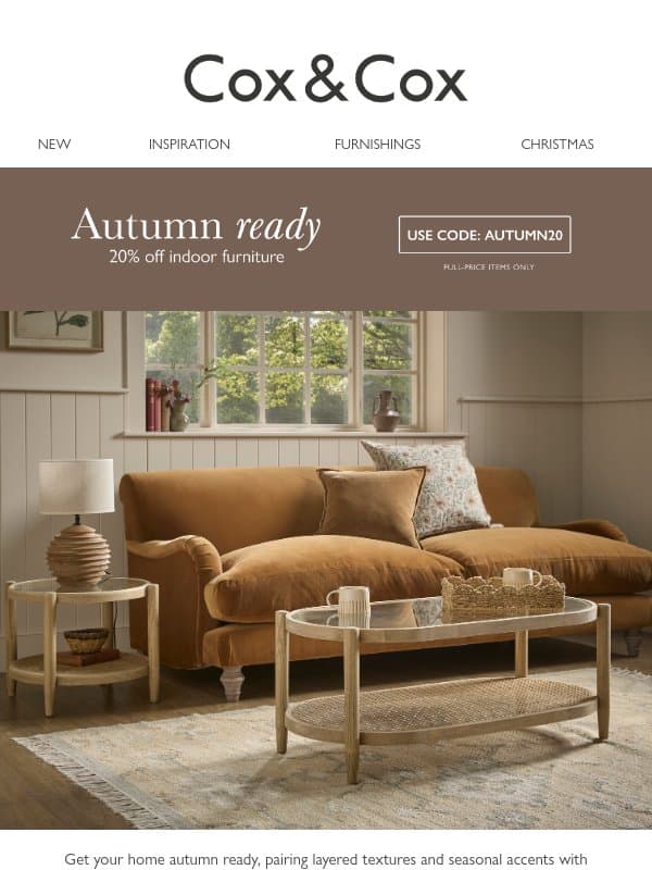 Cosy layers | 20% OFF furniture this weekend! email from Cox & Cox