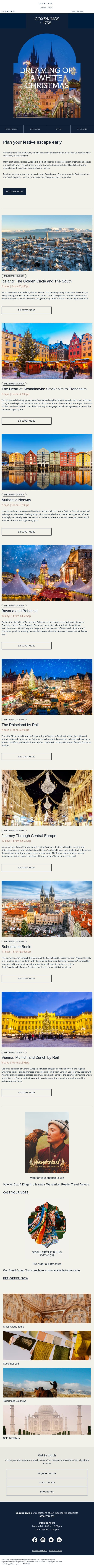 Where to spend your Christmas in Europe email from Cox & Kings screenshot
