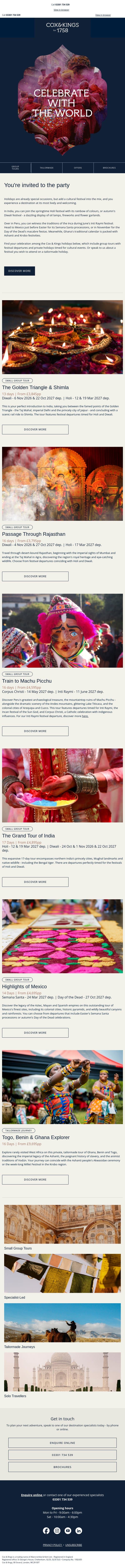 Join the party: 6 festival holidays for cultural immersion email from Cox & Kings screenshot