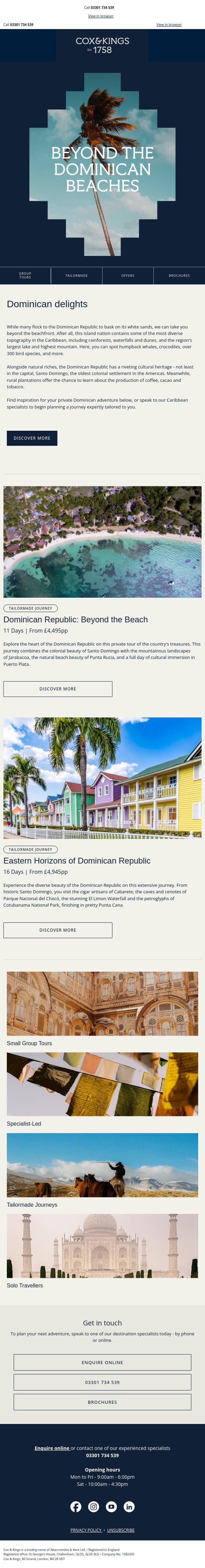 Go beyond the beach in the Dominican Republic email from Cox & Kings screenshot