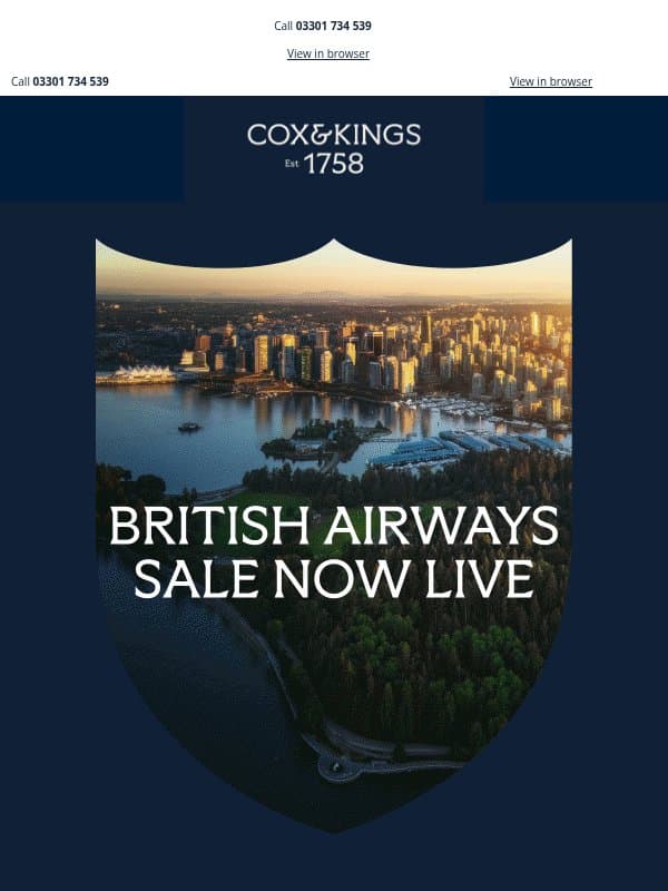 British Airways sale: Save on flights for your next journey email from Cox & Kings