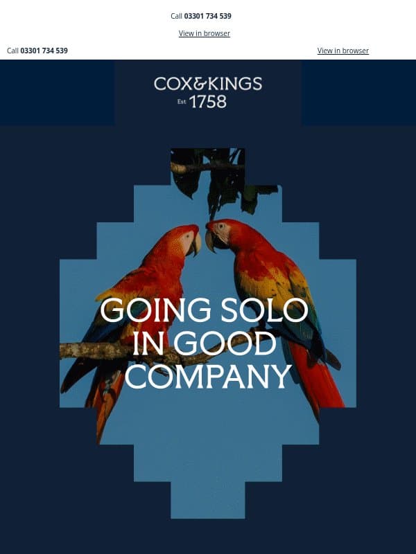 New for solo travellers: 8 tours with solo dates in 2027 email from Cox & Kings
