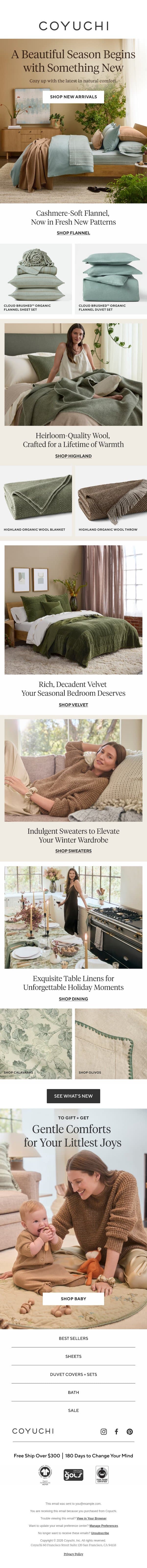 What's New? The Bed Layers You Need for Fall email from Coyuchi screenshot