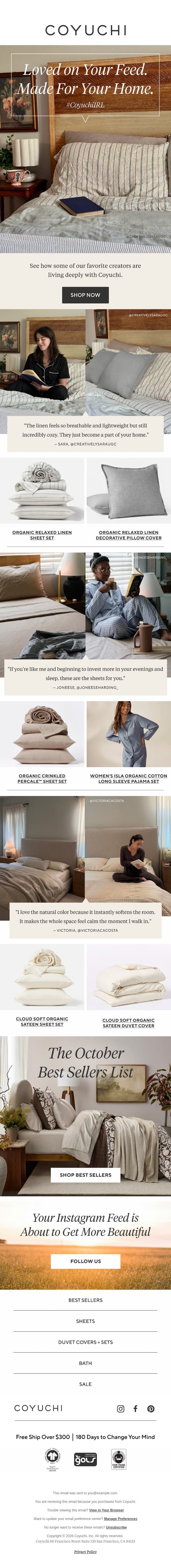 Spotted: New Arrivals the Internet Loves email from Coyuchi screenshot