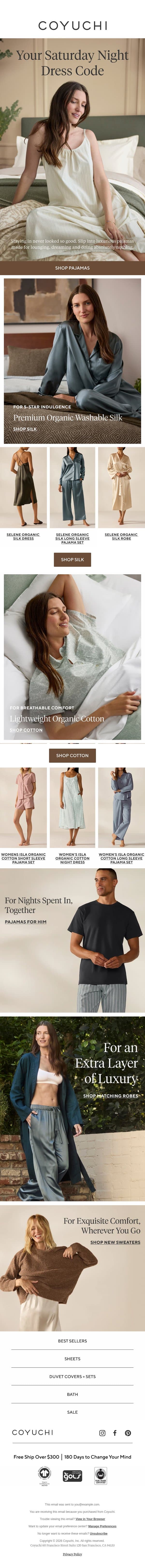 Tonight's Plans? These Dreamy New Pajamas. email from Coyuchi screenshot