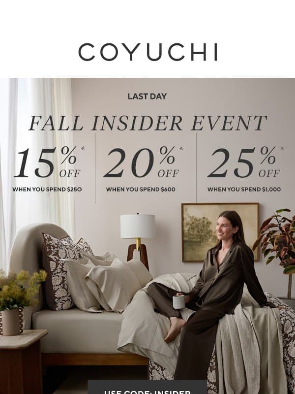 Last Day: Up to 25% Off Your New Fall Home email from Coyuchi