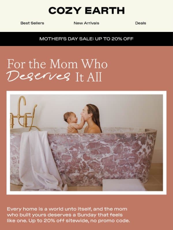 20% Off | Still Need Mother's Day Gifts? email from Cozy Earth