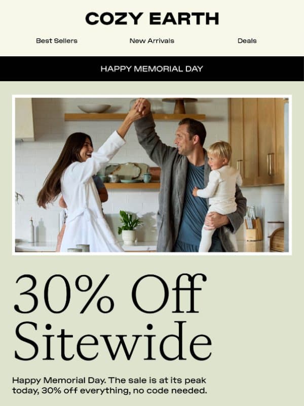 30% OFF THE SITE ALL DAY π€ email from Cozy Earth
