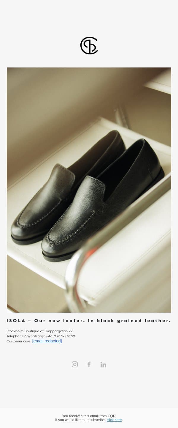 ISOLA in Black Leather - Our all new loafer email from CQP screenshot