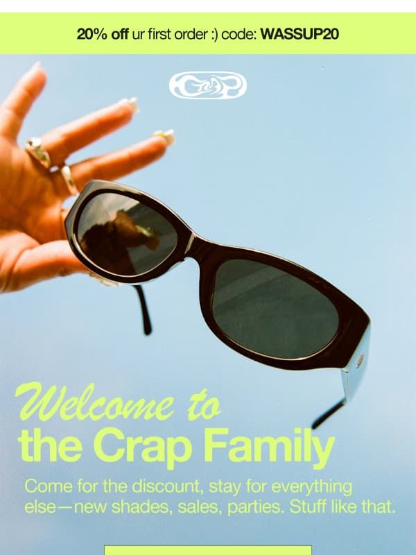 welcome to crap eyewear 🌞 email from Crap Eyewear