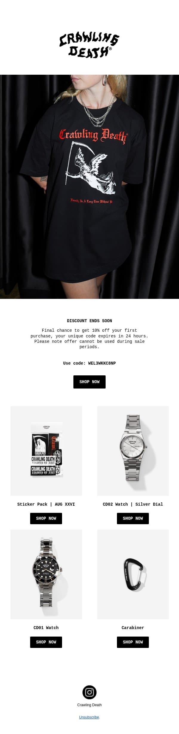 Last Chance To Save 10% email from Crawling Death screenshot