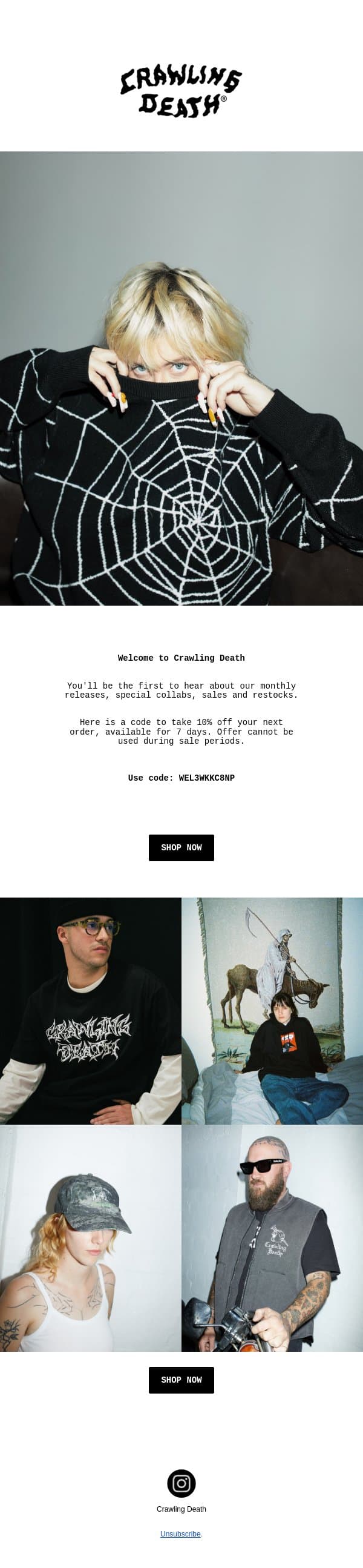Welcome to Crawling Death email from Crawling Death screenshot