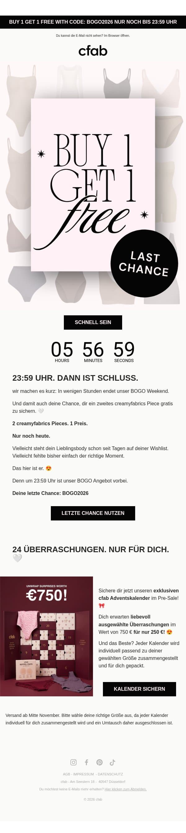 IN WENIGEN STUNDEN IST SCHLUSS! 🚨 email from creamyfabrics screenshot
