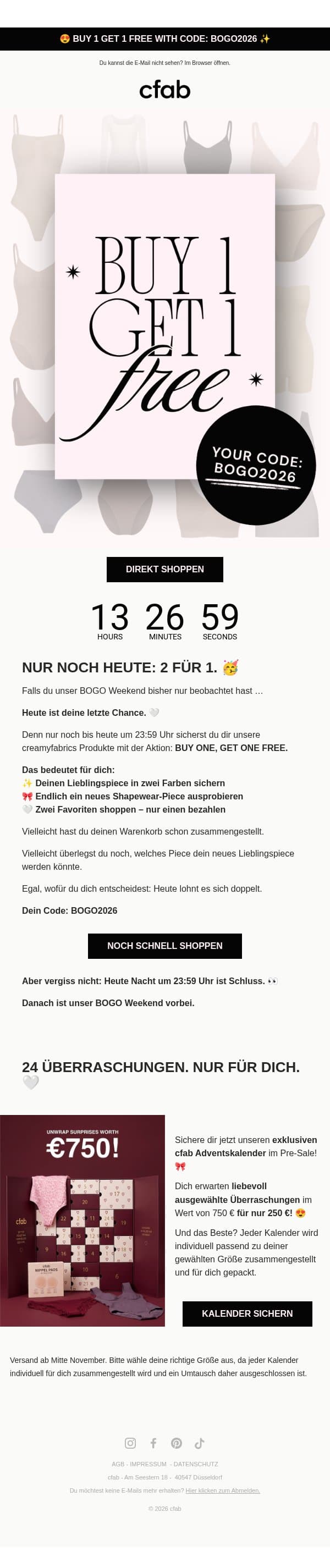 Dein GRATIS Piece wartet noch auf dich ๐ email from creamyfabrics screenshot