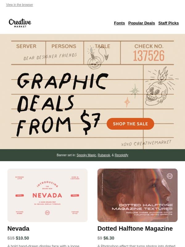 ✂️ Price drop alert: Retro halftone effects, vintage receipts & 300 Christmas doodles email from Creative Market