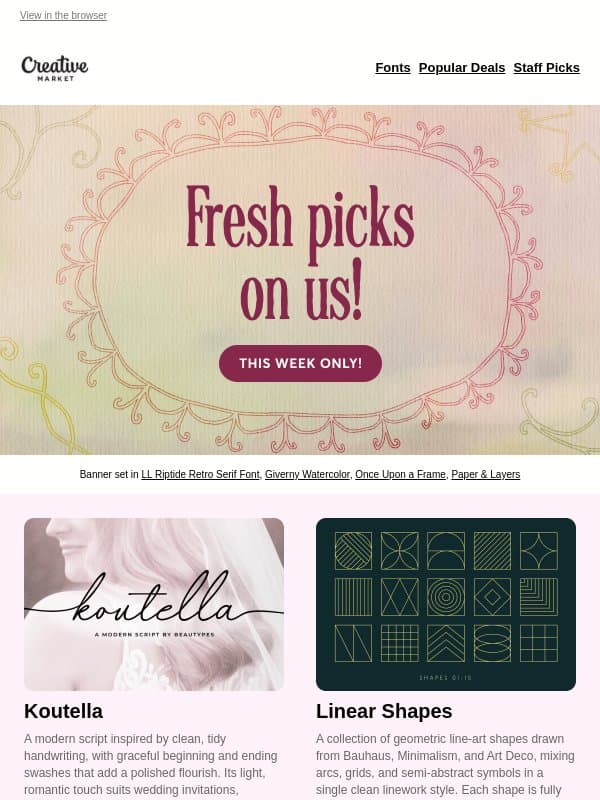 🎁 On us: This week's free creative picks email from Creative Market