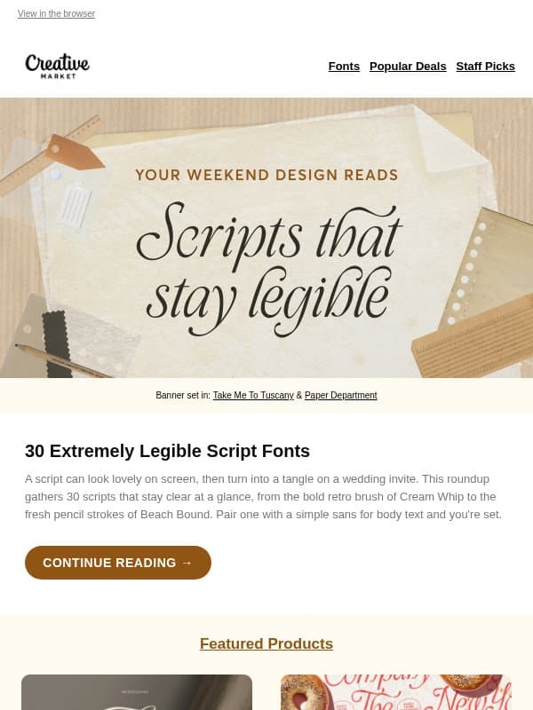 📖 Weekend Read: 30 script fonts with flowing curves, delicate flourishes & letters you can actually read email from Creative Market