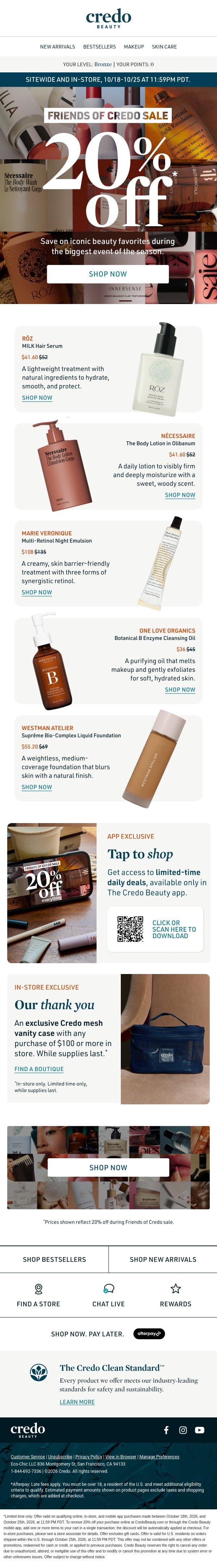20% off bestsellers for a limited time email from Credo Beauty screenshot