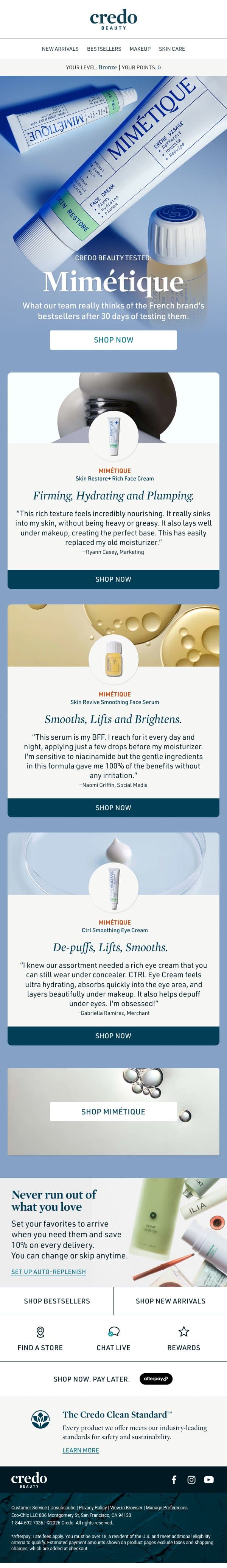 Credo tested: Mimétique email from Credo Beauty screenshot