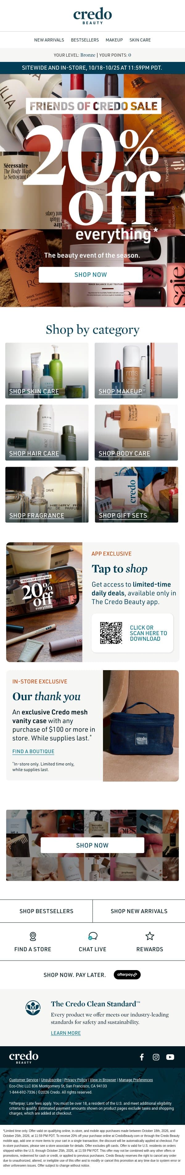 20% off everything for a limited time email from Credo Beauty screenshot