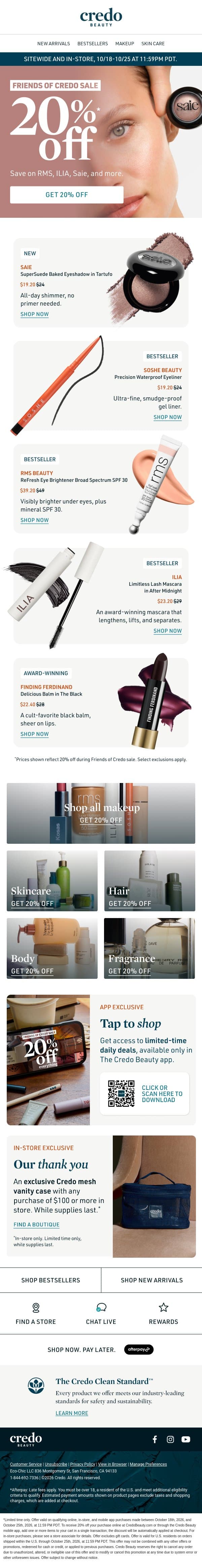 Friends of Credo Sale: 20% off all makeup email from Credo Beauty screenshot
