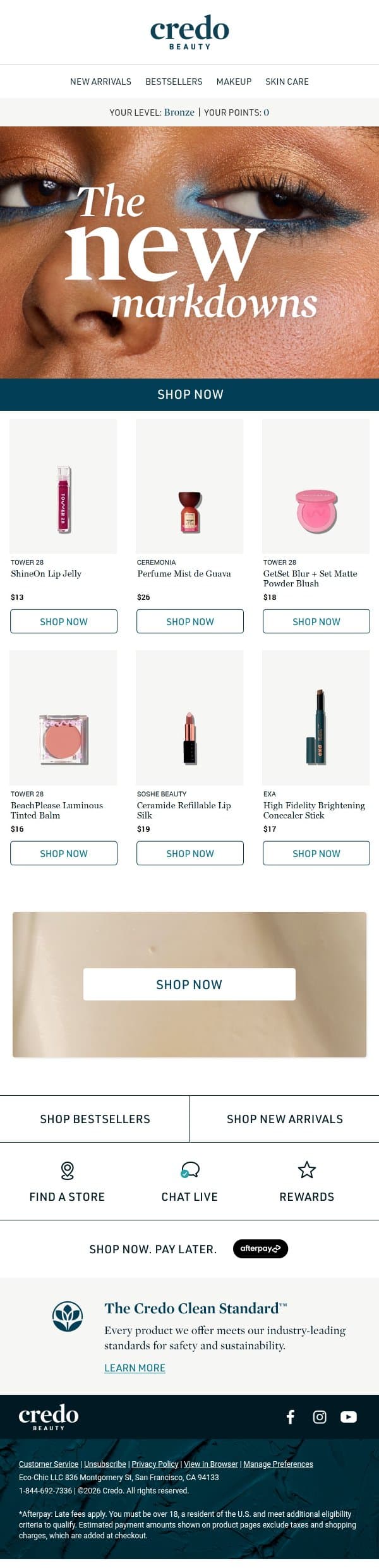 Up to 50% off: the new markdowns email from Credo Beauty screenshot