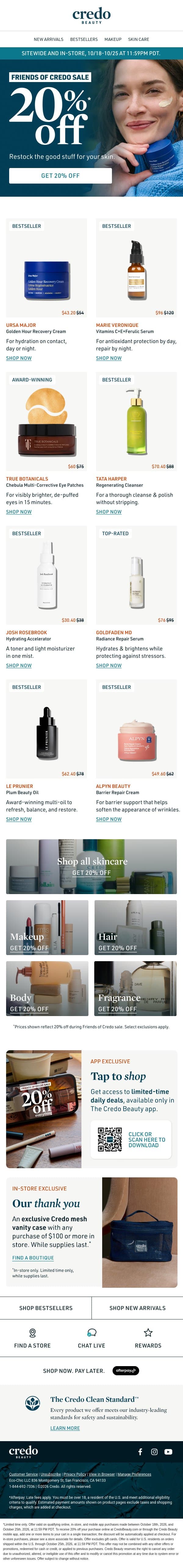 20% off the skincare that's in everyone's carts email from Credo Beauty screenshot