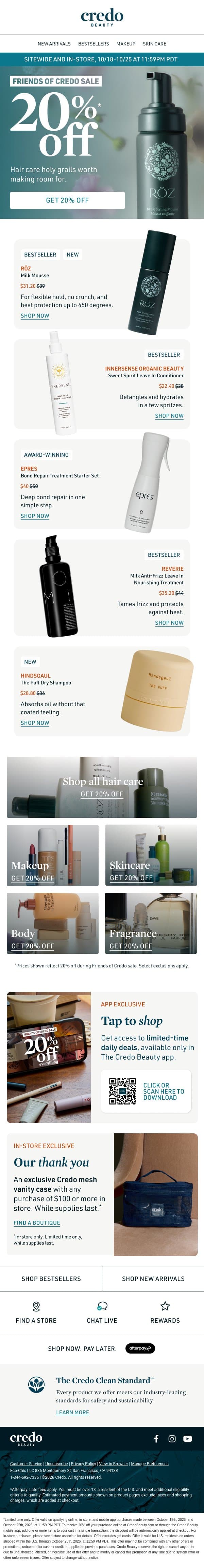 20% off really good hair email from Credo Beauty screenshot