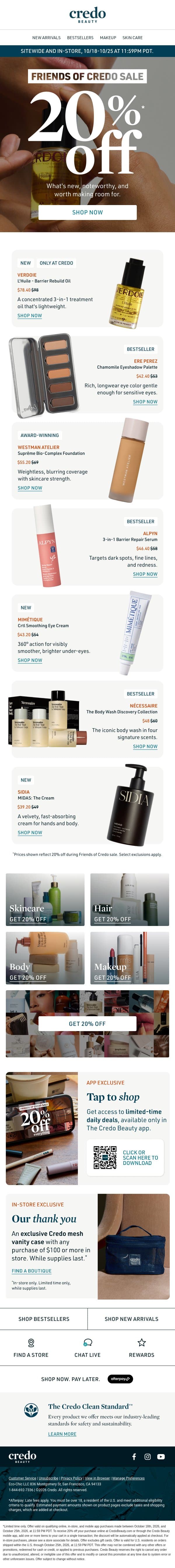 20% off: new & worth making room for email from Credo Beauty screenshot