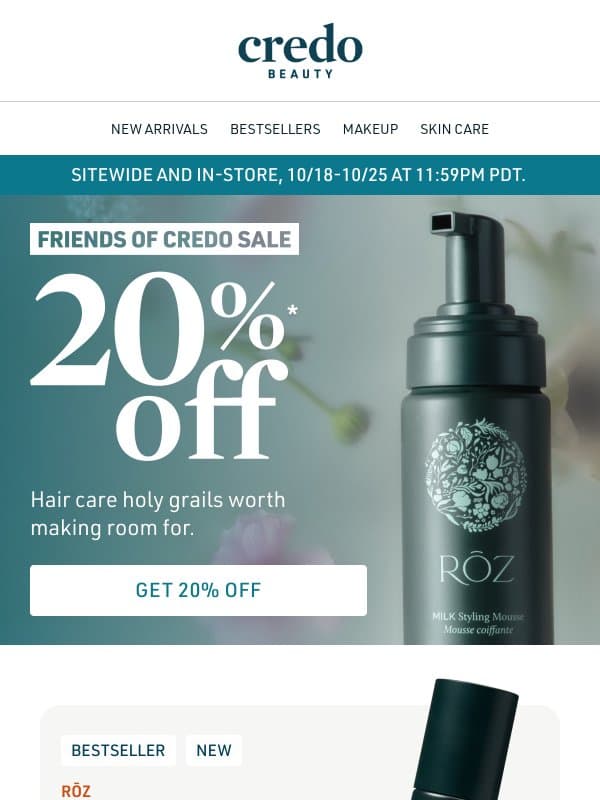 20% off really good hair email from Credo Beauty