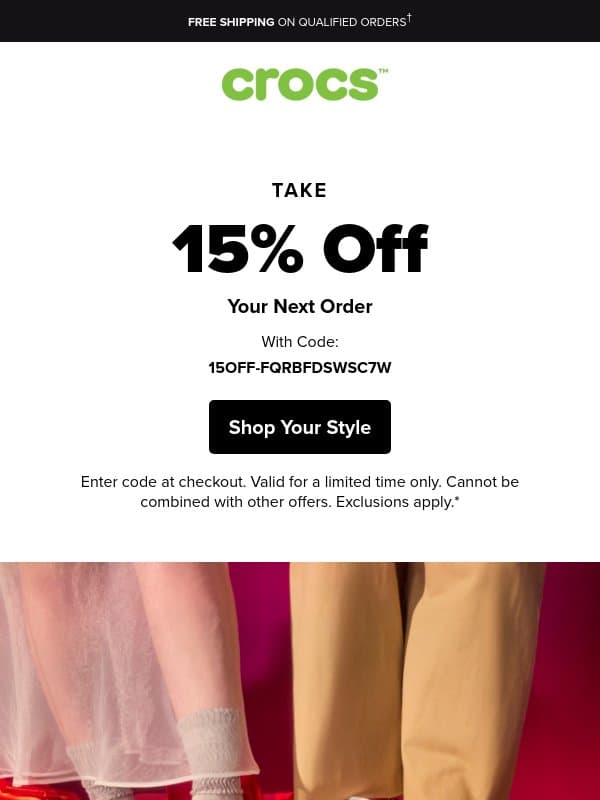 Don't Miss Out On Your 15% OFF Welcome Offer! 💸 email from Crocs
