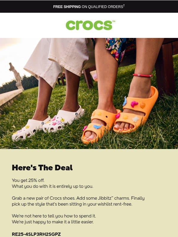 Good news looks good on you. email from Crocs